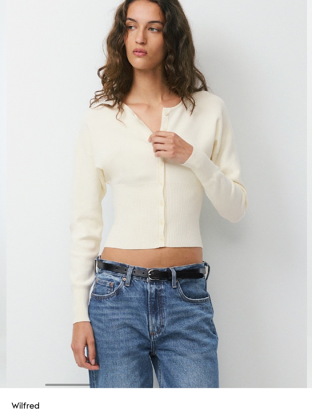 Aritzia Wilfred White/Ivory Cropped Button-Front Cardigan